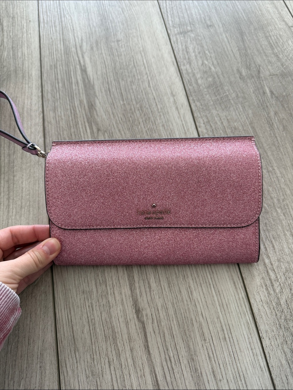 Kate Spade Boxed Pink Glimmer Glitter Mixed Material Phone Wristlet - Picture 2 of 10